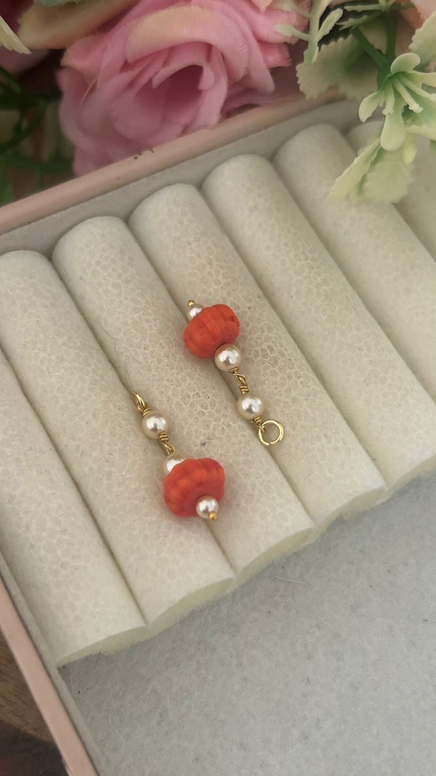 Panchaloham polished Big  white Stud Earrings with Detachable coral Drop