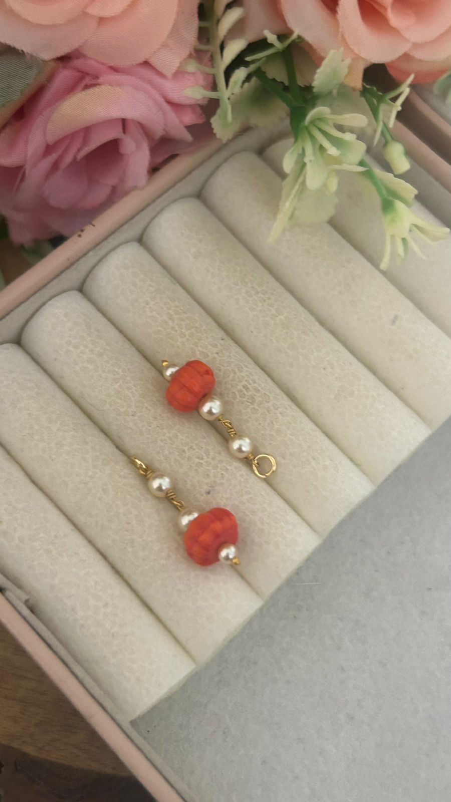Panchaloham polished Big  white Stud Earrings with Detachable coral Drop