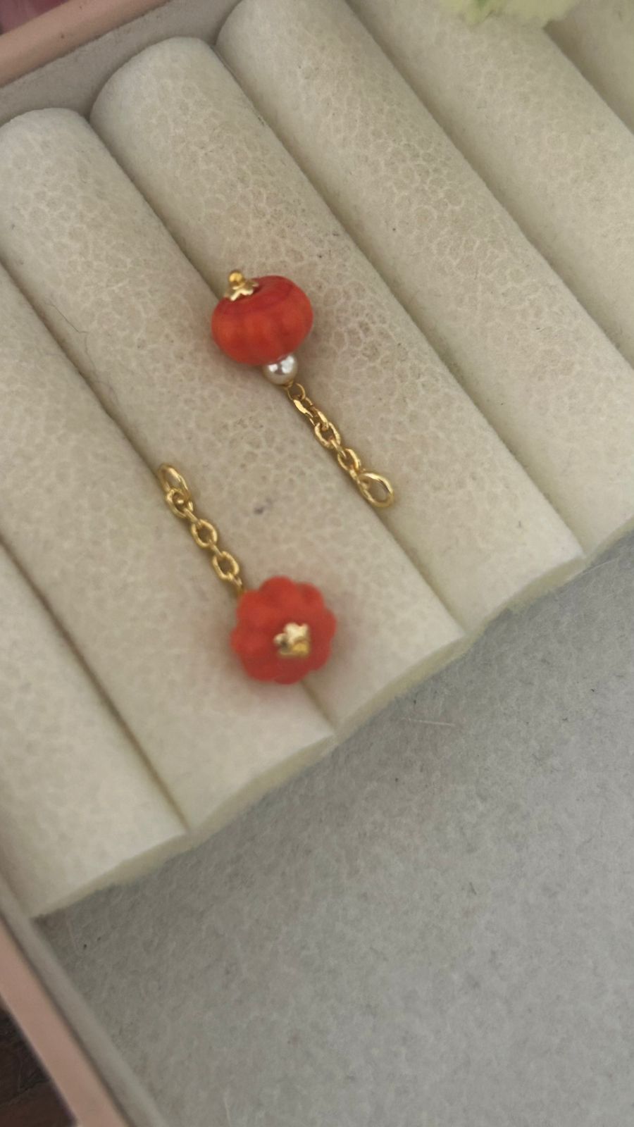 Panchaloham polished Big  white Stud Earrings with Detachable coral Drop