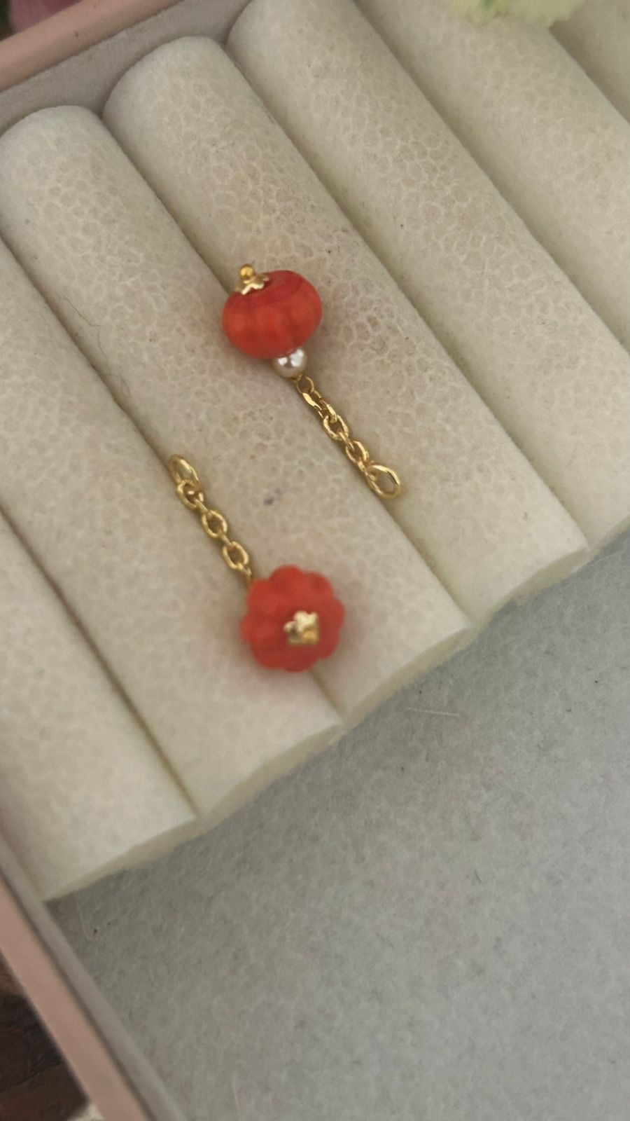 Panchaloham polished Big  white Stud Earrings with Detachable coral Drop