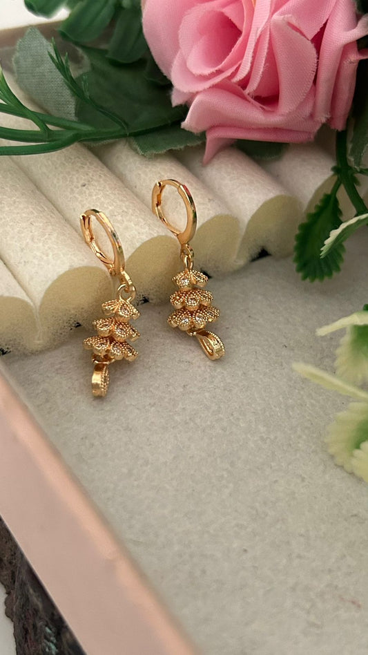 CZ Floral Bali Earrings with Hanging Drop Design