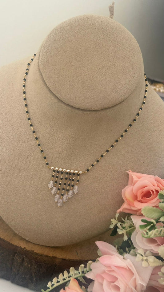 Handmade Black Beads 16 Inch Necklace with Pearl Drop Pendant