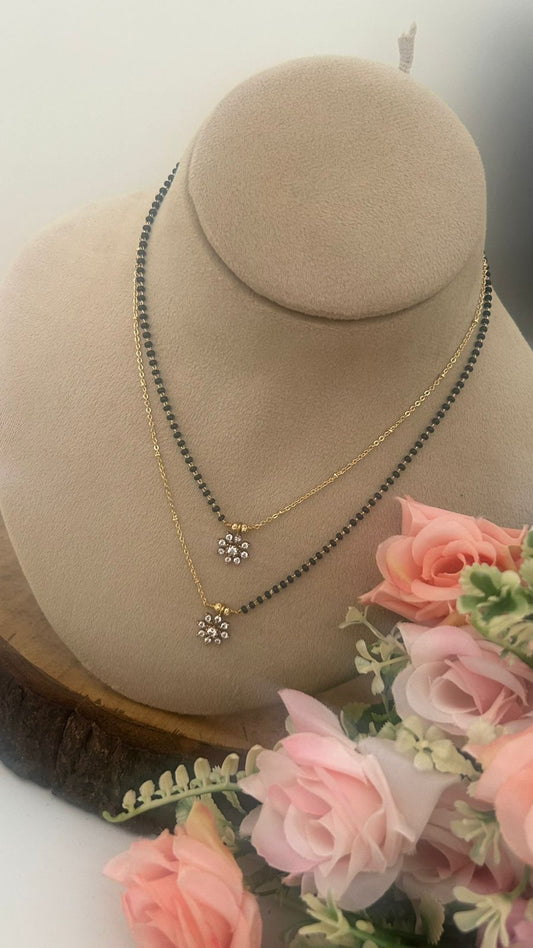 Modern Fusion Black Beads Necklace with Floral Pendant
