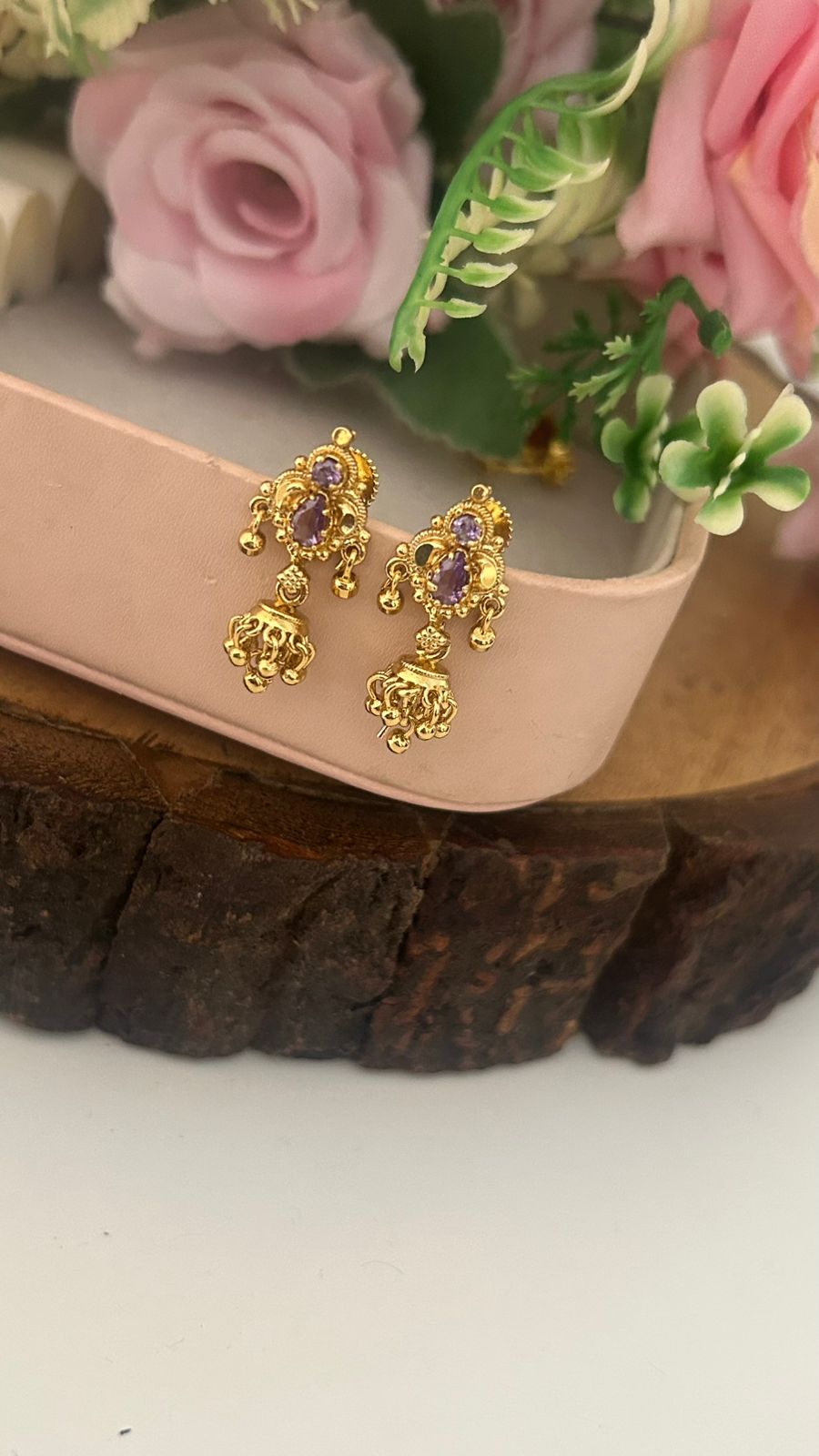 Traditional Purple Stone Mini Jhumka Screwback Earrings