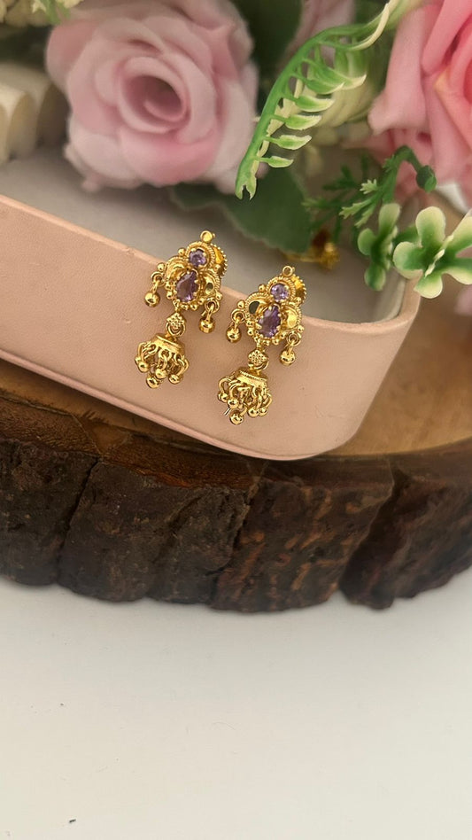 Traditional Purple Stone Mini Jhumka Screwback Earrings