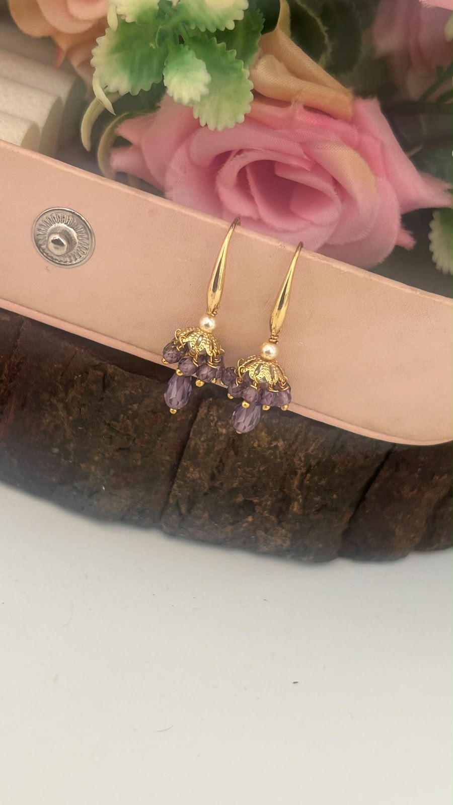 Gold Look CZ Beaded Hanging Earrings with Pearl & Crystal Drop