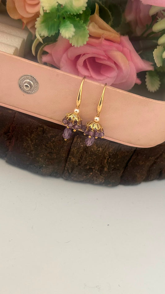 Gold Look CZ Beaded Hanging Earrings with Pearl & Crystal Drop