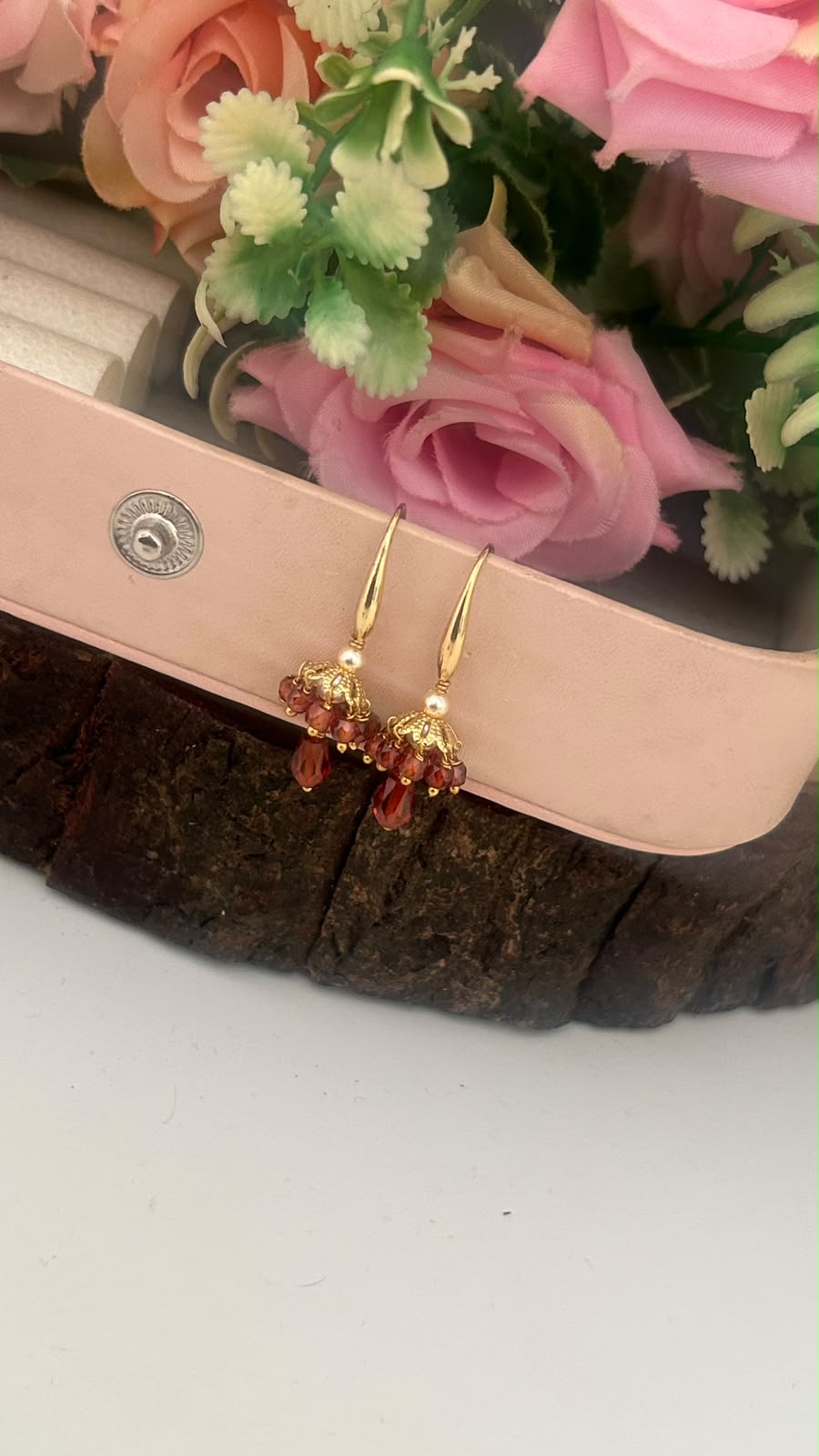 Gold Look CZ Beaded Hanging Earrings with Pearl & Crystal Drop