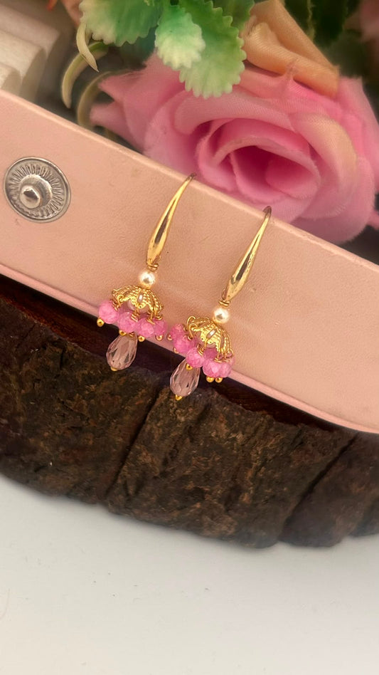 Gold Look CZ Beaded Hanging Earrings with Pearl & Crystal Drop