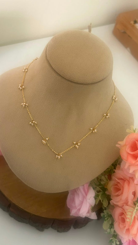 Elegant Chain with White Pearl Floral Drops – 16 Inches