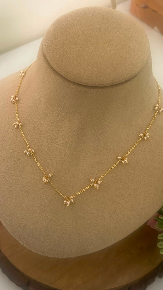 Elegant Chain with White Pearl Floral Drops – 16 Inches