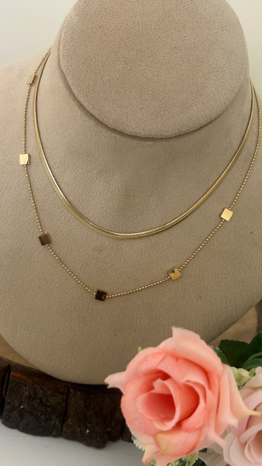 Trendy Anti Tarnish Layered Necklace with Square Drops