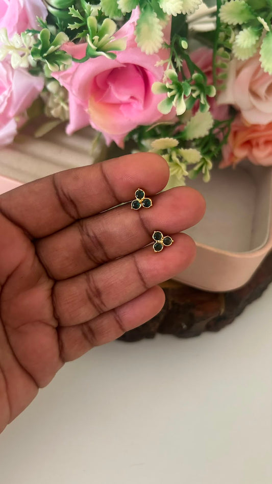 Elegant Triple Diamond Stud Earrings in Panchaloham ( small size) in green