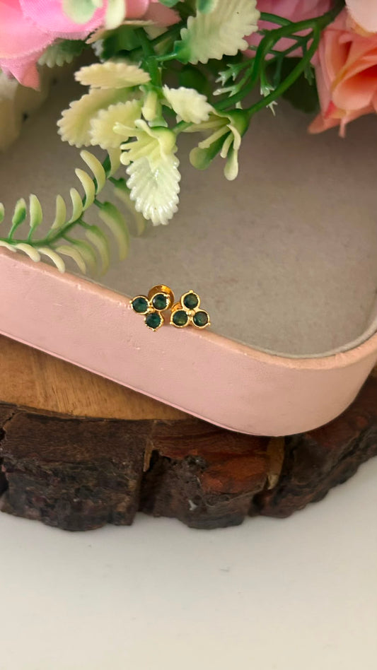 Elegant Triple Diamond Stud Earrings in Panchaloham ( small size) in green