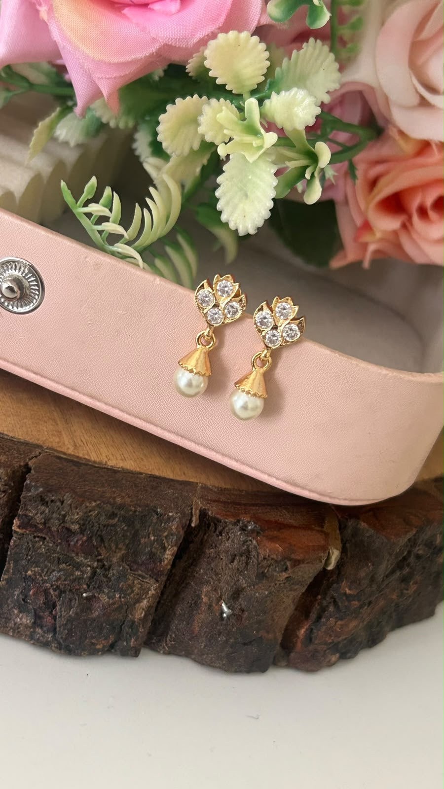 Panchaloham Stone Pearl Drop Earrings with polish