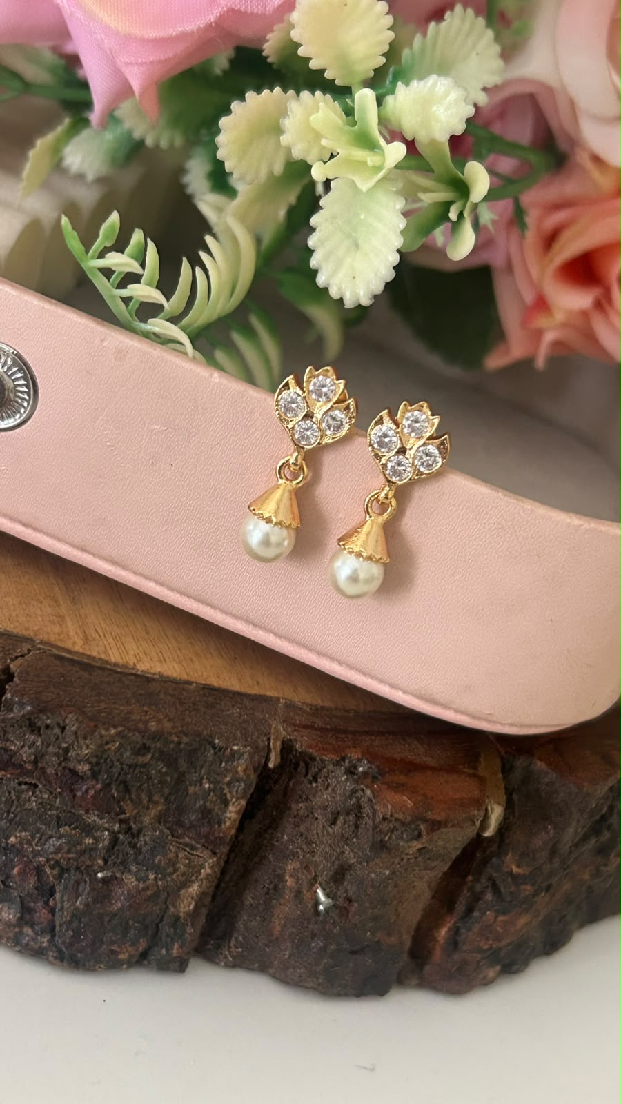 Panchaloham Stone Pearl Drop Earrings with polish