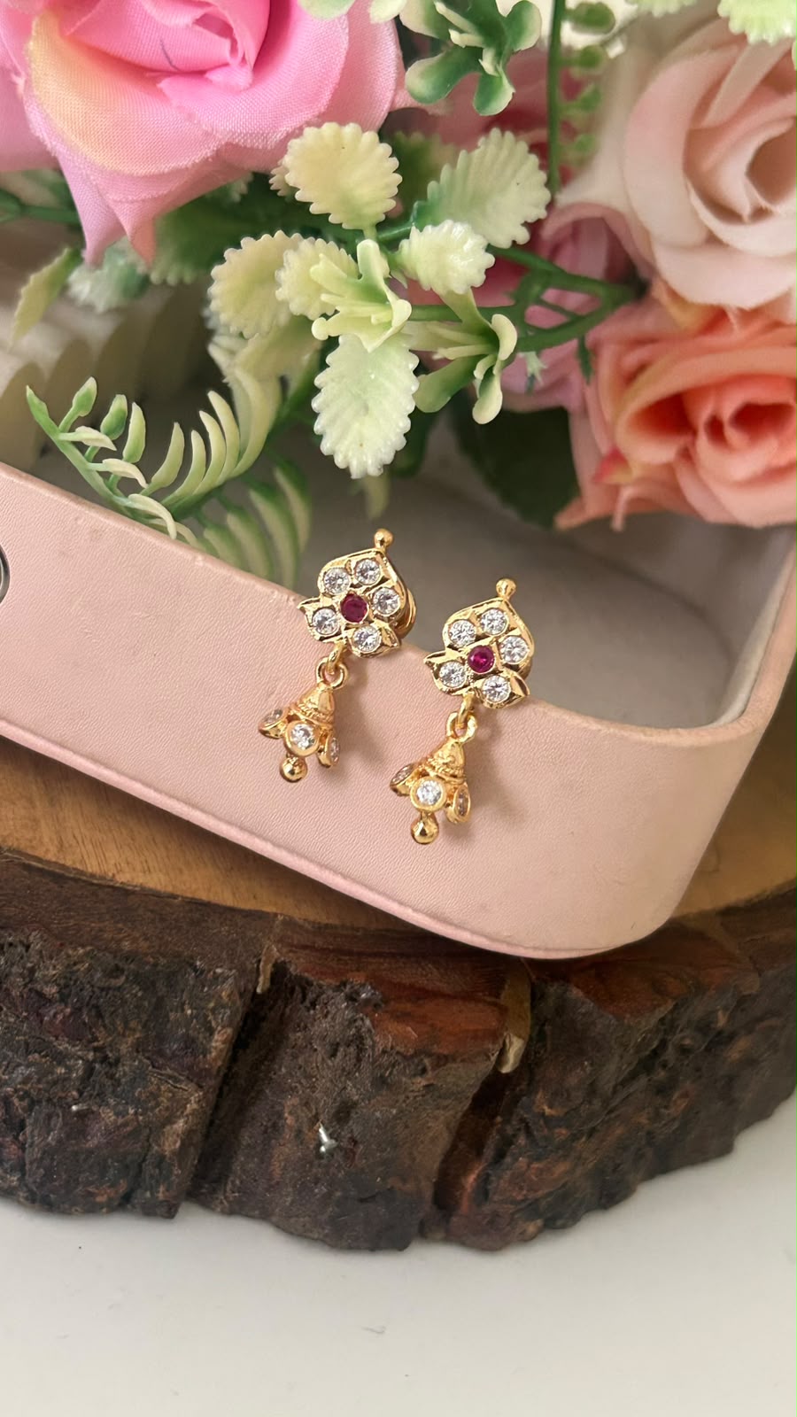 Ruby Center Panchaloham Jhumka Earrings with polish