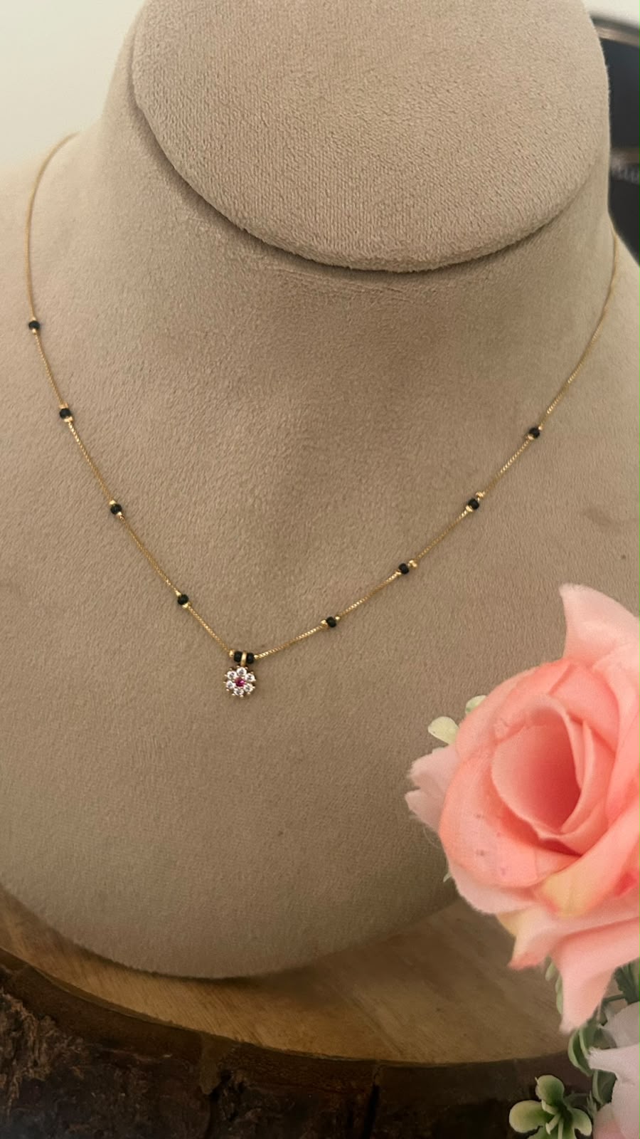 Minimal Gold Finish Mangalsutra Chain with CZ Floral Pendant