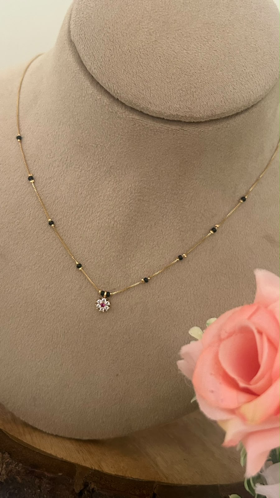 Minimal Gold Finish Mangalsutra Chain with CZ Floral Pendant