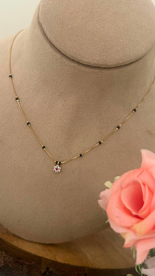 Minimal Gold Finish Mangalsutra Chain with CZ Floral Pendant