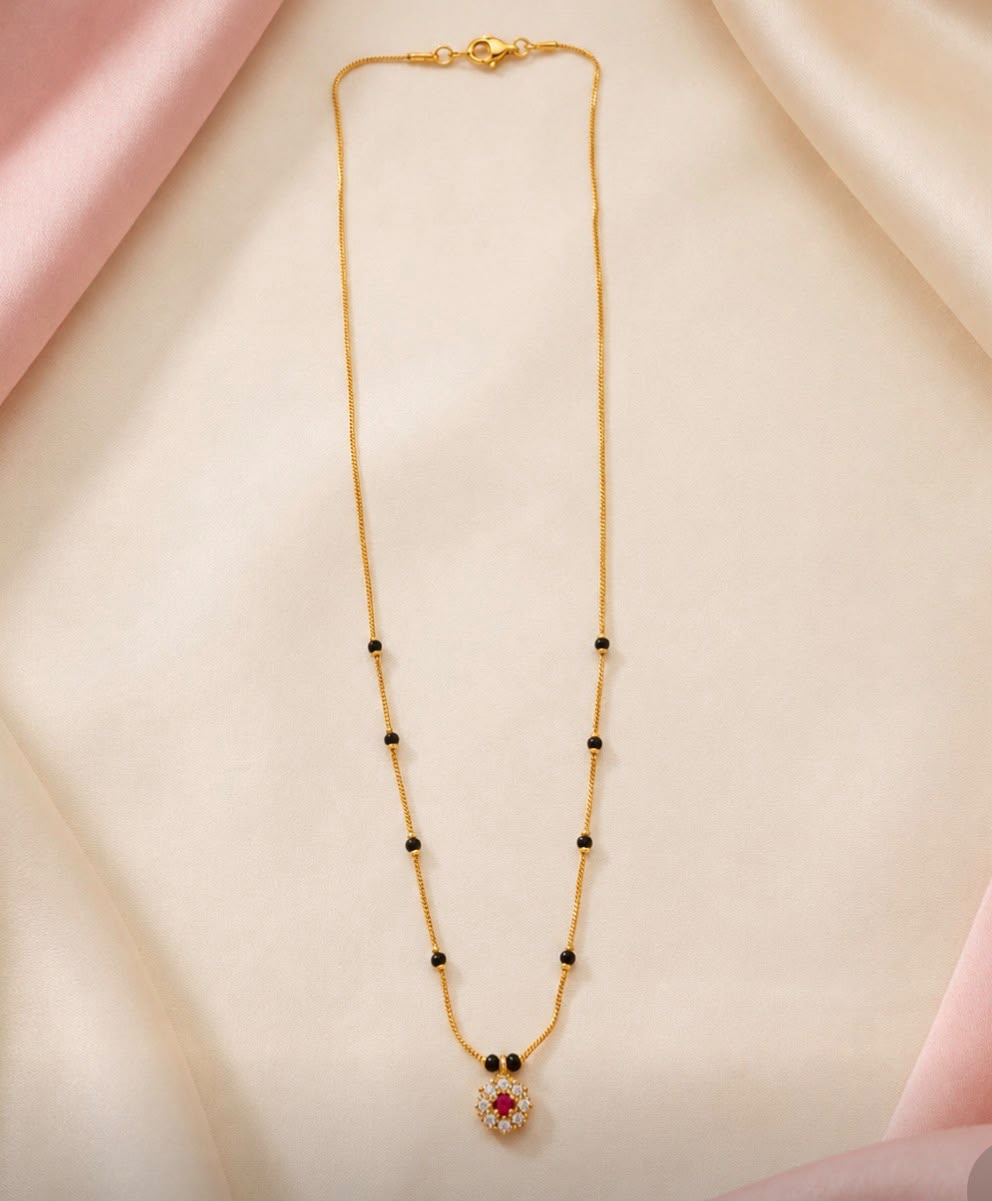 Minimal Gold Finish Mangalsutra Chain with CZ Floral Pendant