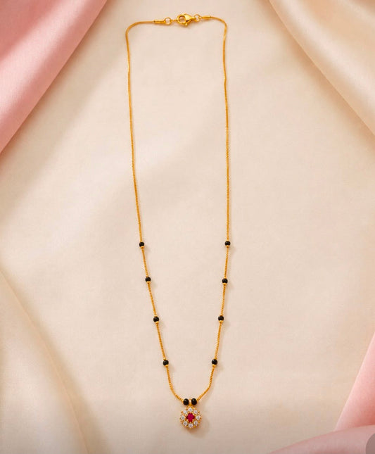 Minimal Gold Finish Mangalsutra Chain with CZ Floral Pendant