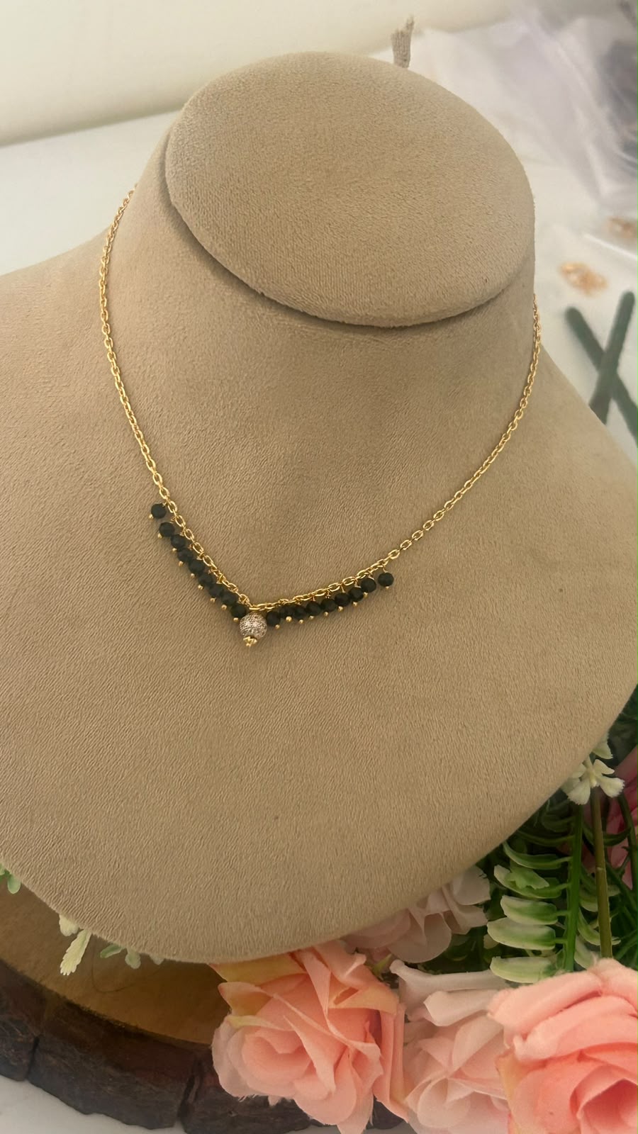 Trendy Look Chain with Black Beads & Stone Ball Pendant