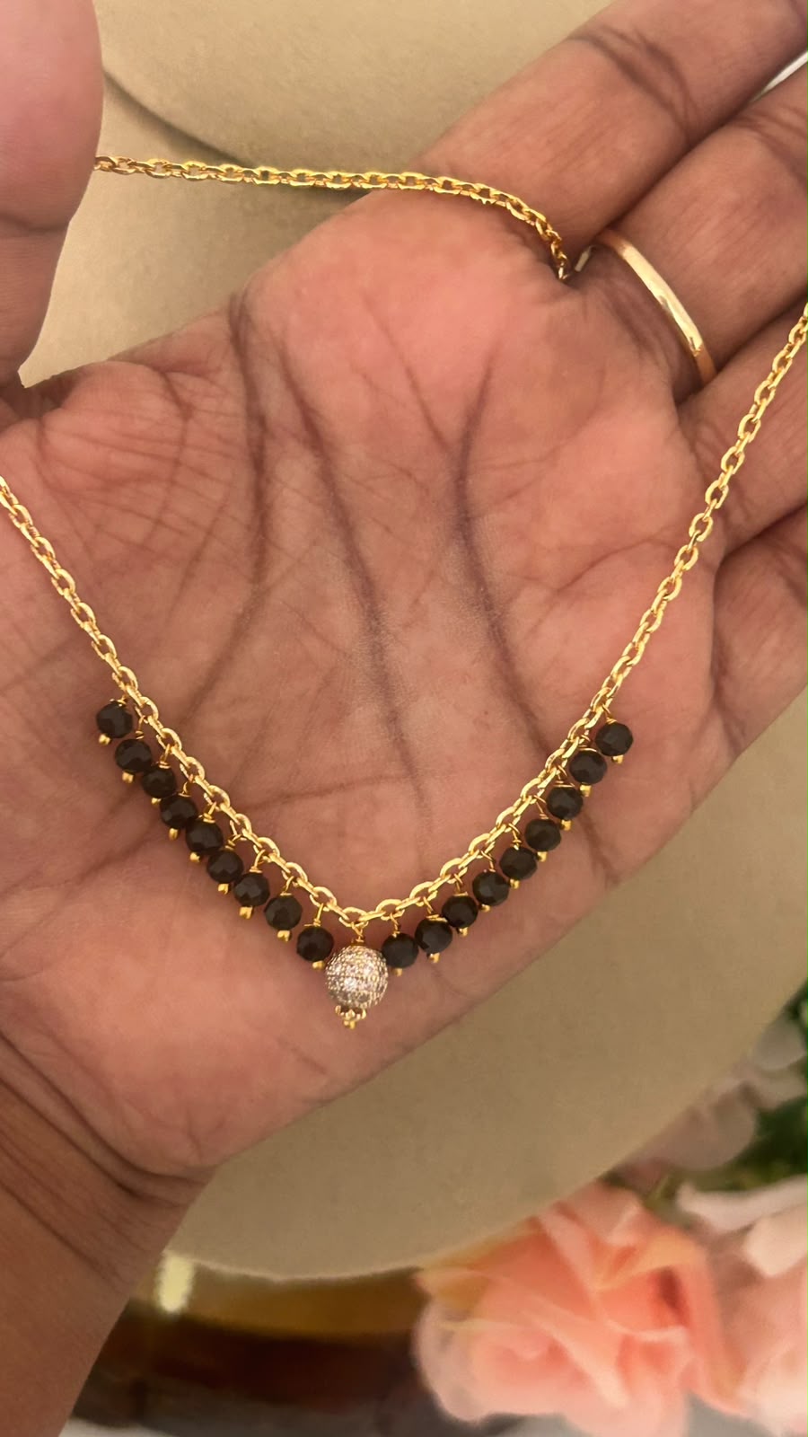 Trendy Look Chain with Black Beads & Stone Ball Pendant