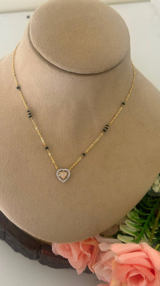 Gold Look Heart Pendant Black Beads Mangalsutra Chain for Women