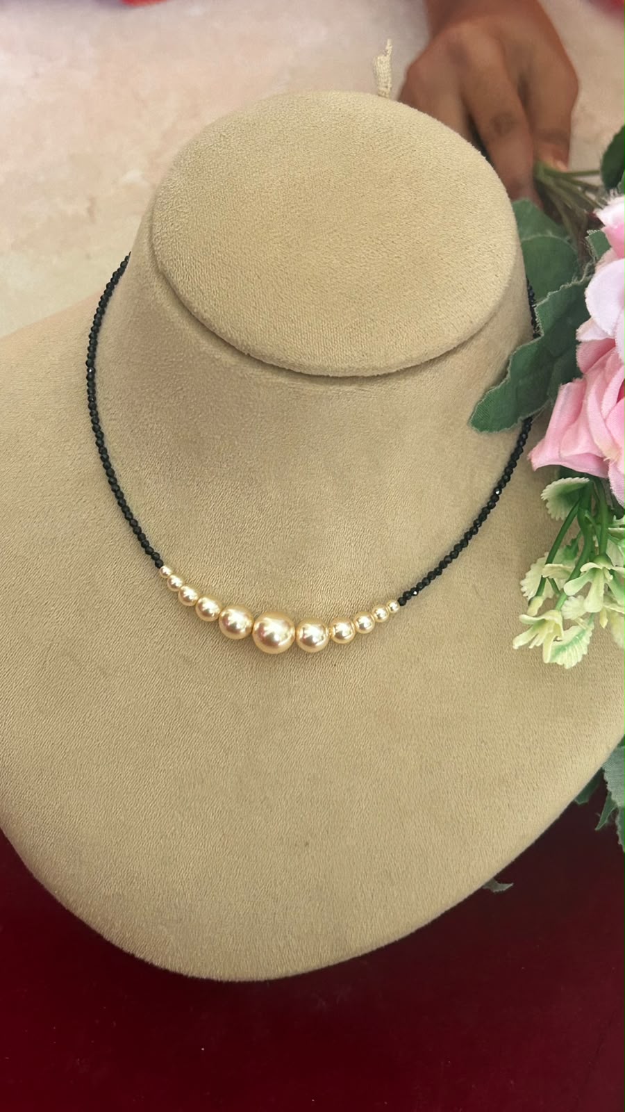 Elegant Invisible Black Beads Necklace with Graduated pearl for Women