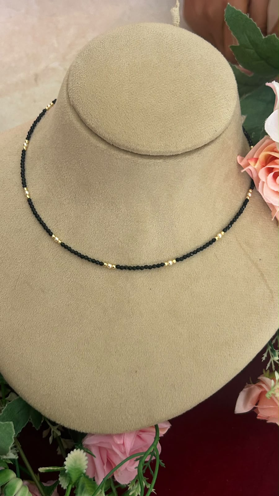 Minimalist Invisible Black Beads Chain with Gold-Tone Spacers for Women