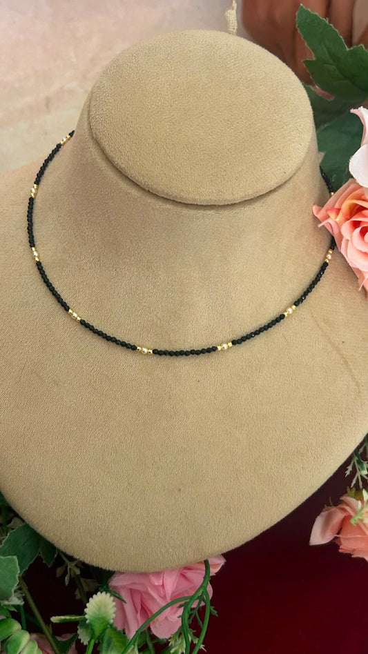 Minimalist Invisible Black Beads Chain with Gold-Tone Spacers for Women
