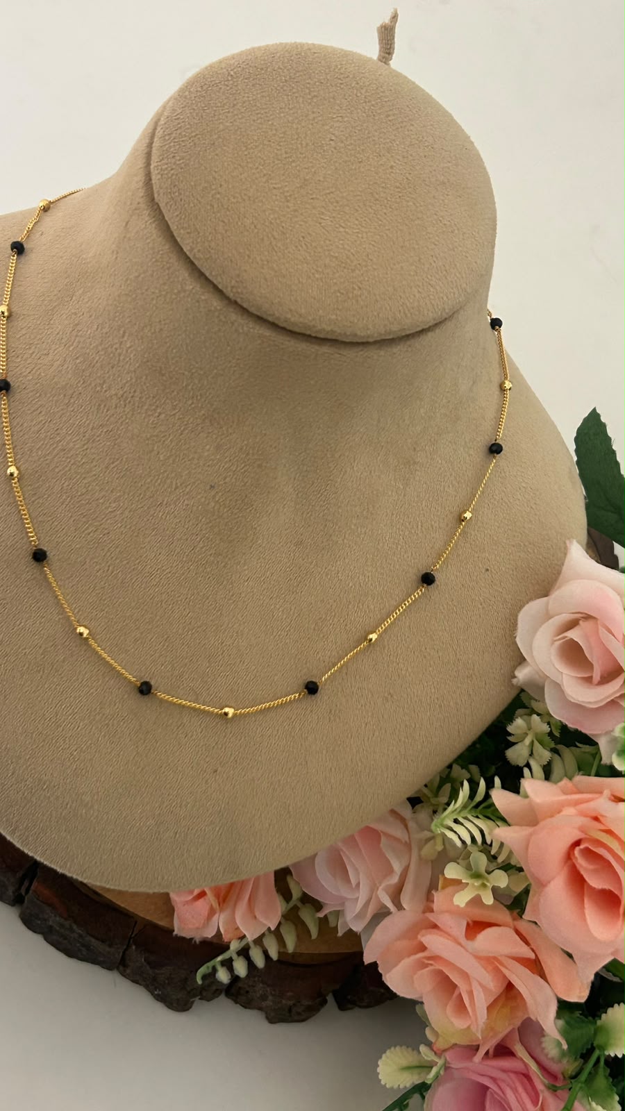 Minimalist Micro Gold-Plated Black Bead Mangalsutra Chain for Women