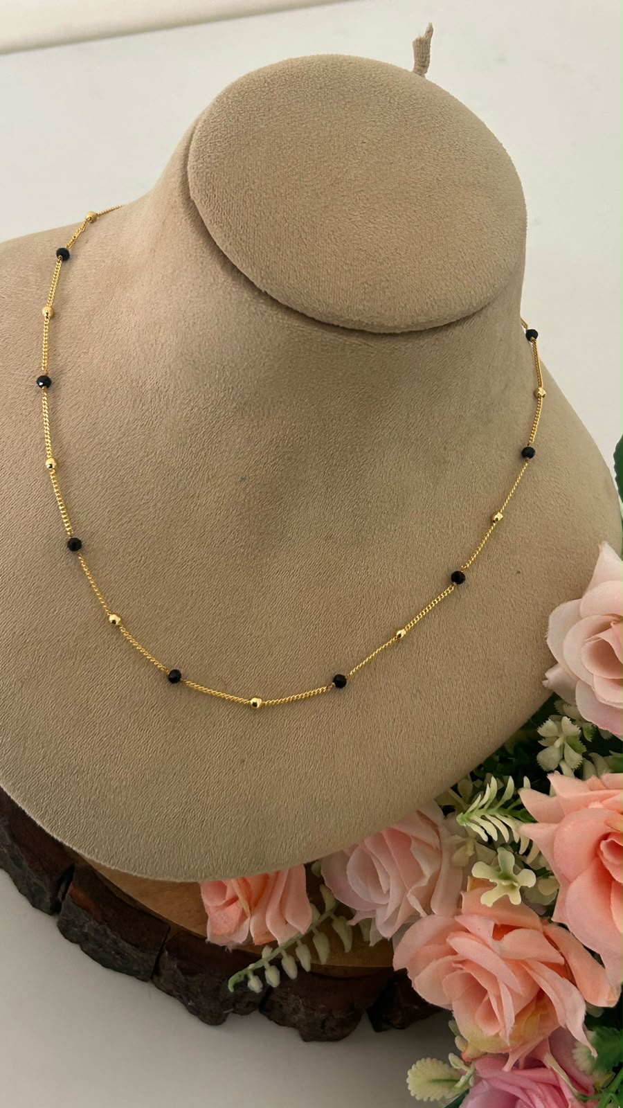 Minimalist Micro Gold-Plated Black Bead Mangalsutra Chain for Women