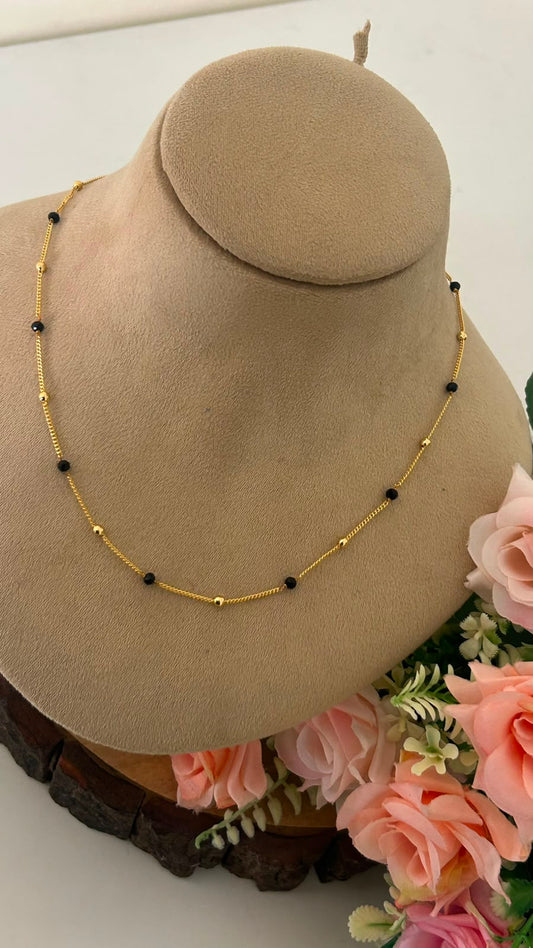 Minimalist Micro Gold-Plated Black Bead Mangalsutra Chain for Women