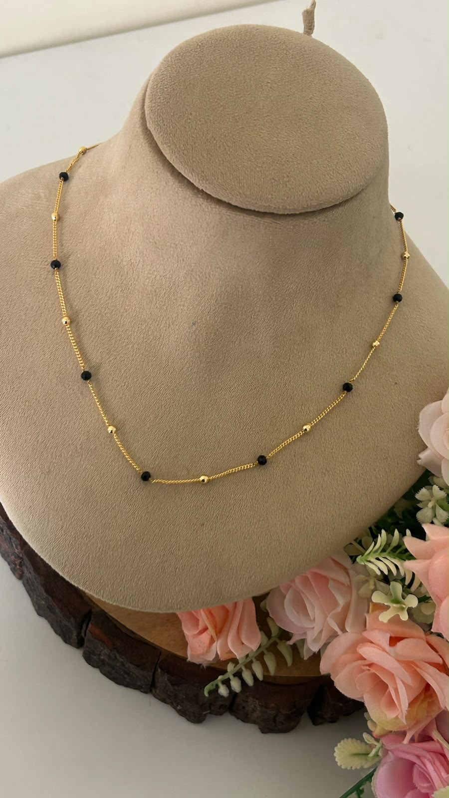 Minimalist Micro Gold-Plated Black Bead Mangalsutra Chain for Women