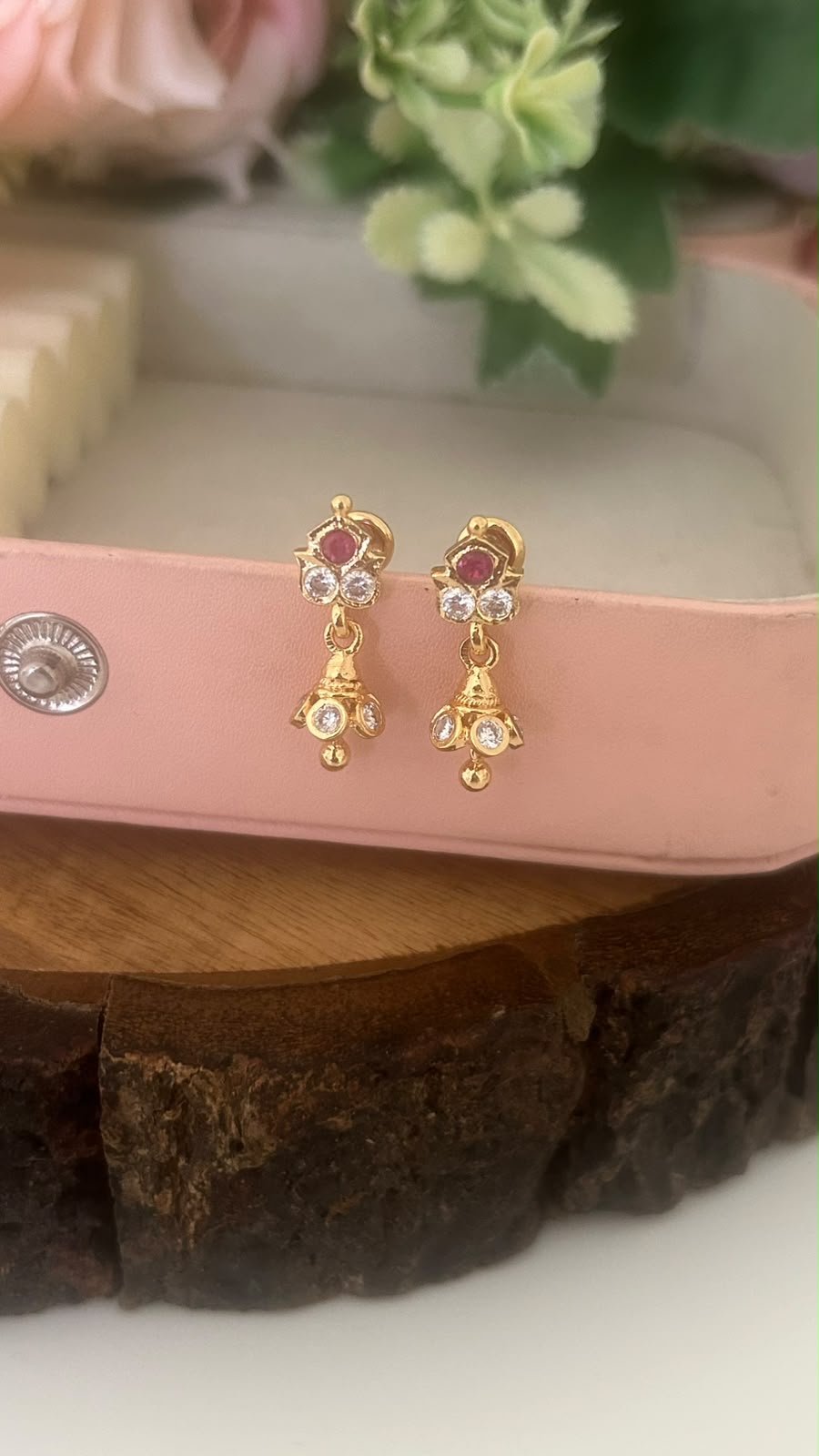 Panchaloham Ruby Floral Mini Jhumka Earrings | Traditional Drops