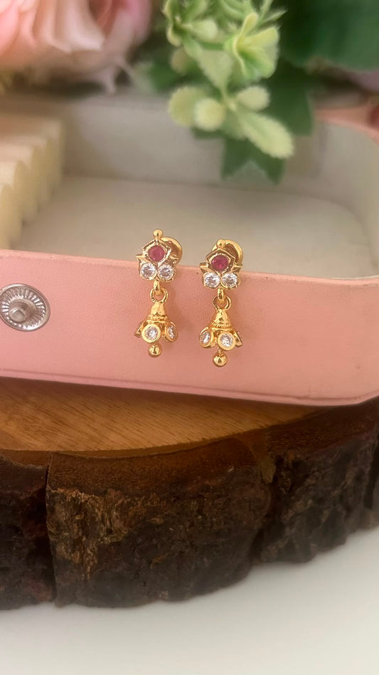 Panchaloham Ruby Floral Mini Jhumka Earrings | Traditional Drops