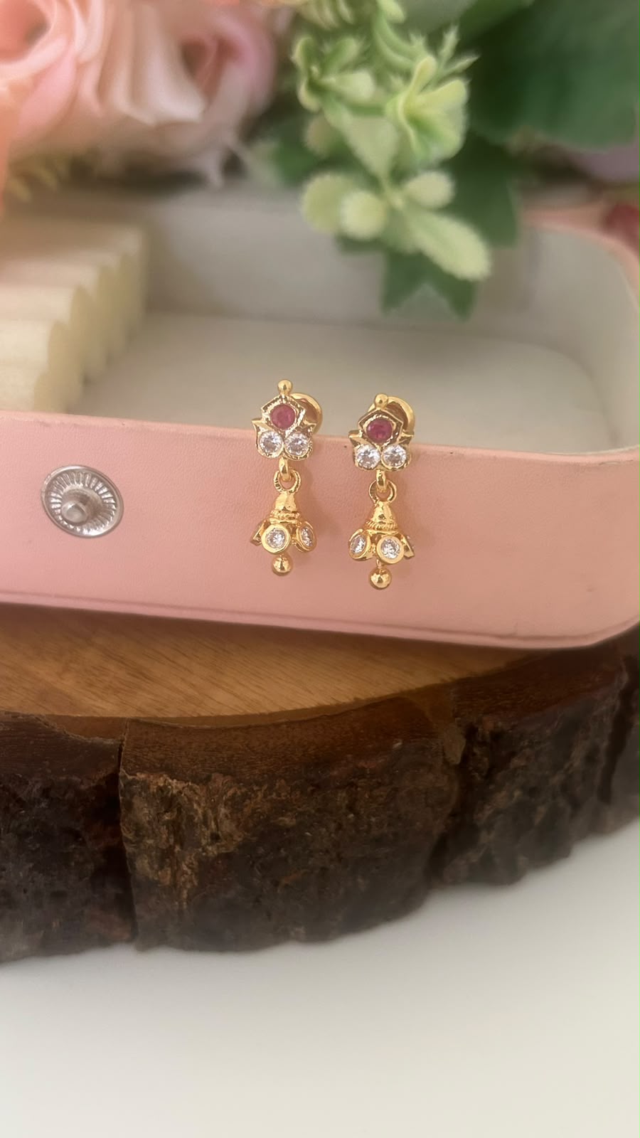 Panchaloham Ruby Floral Mini Jhumka Earrings | Traditional Drops