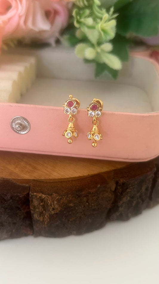 Panchaloham Ruby Floral Mini Jhumka Earrings | Traditional Drops