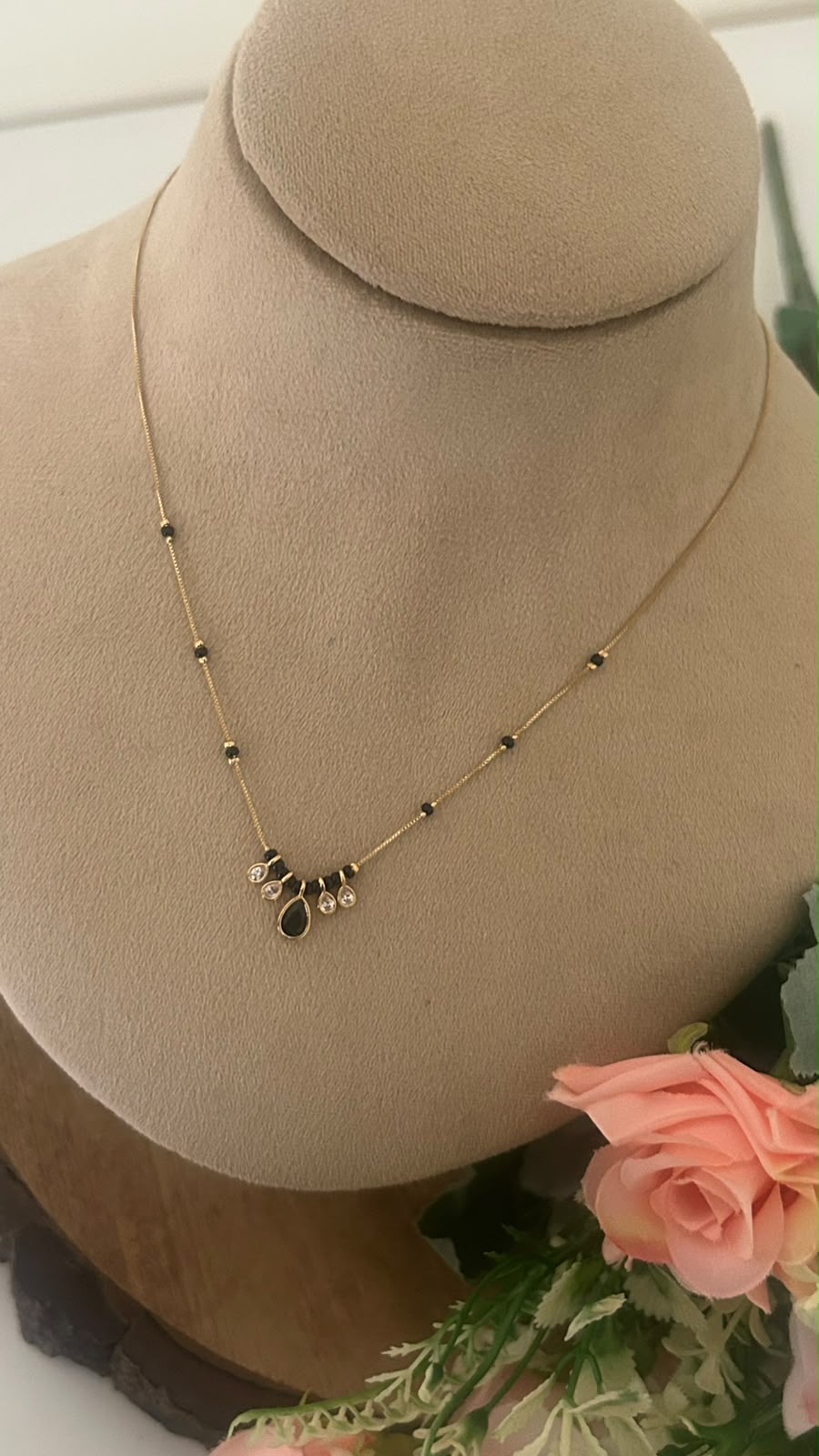 Black Stone Charm Mangalsutra Chain with Sparkling CZ Drops
