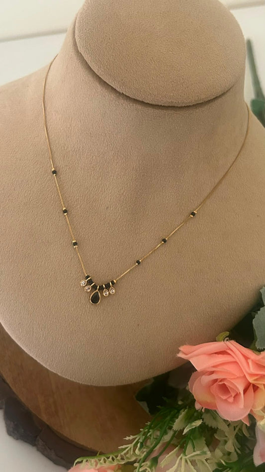 Black Stone Charm Mangalsutra Chain with Sparkling CZ Drops