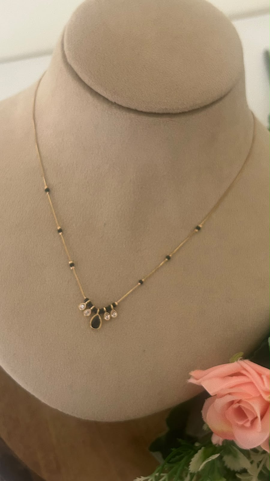 Black Stone Charm Mangalsutra Chain with Sparkling CZ Drops