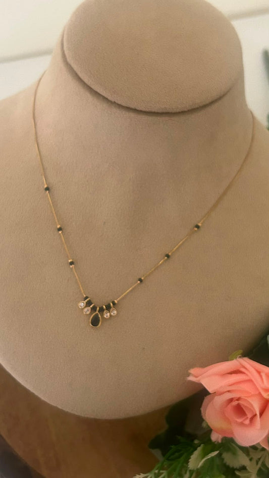 Black Stone Charm Mangalsutra Chain with Sparkling CZ Drops