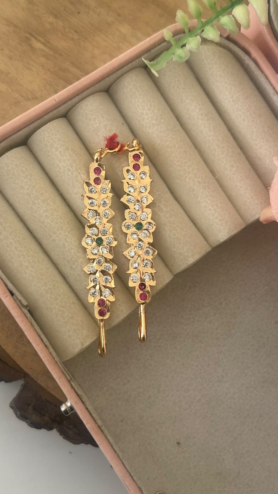 Polished Panchaloham Lotus Vine Mattilu | Ruby Emerald CZ Stone Ear Chains