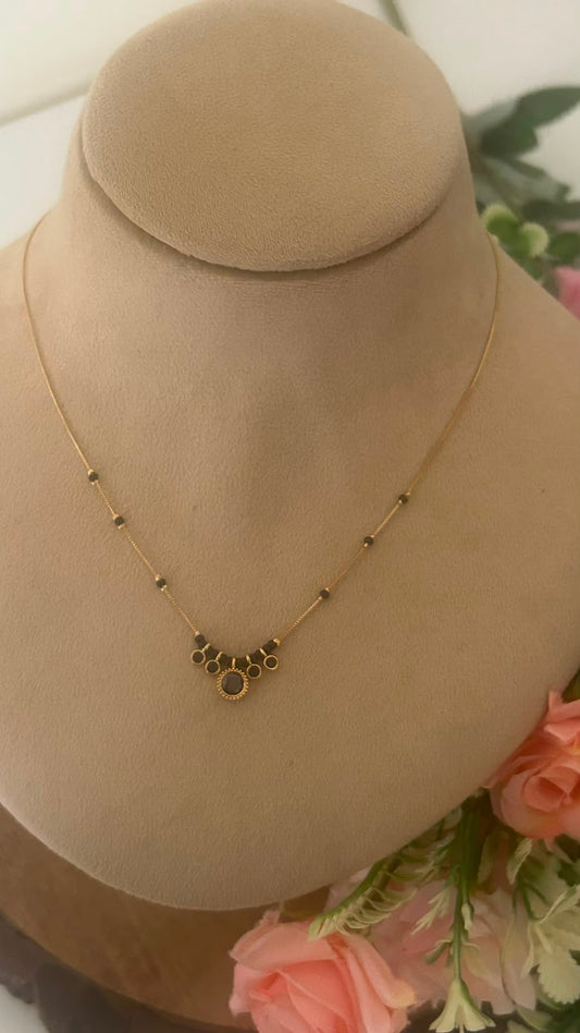Minimal Brown Stone Charm Black Beads Mangalsutra Chain with Gold Finish
