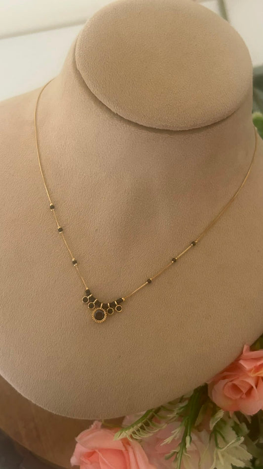 Minimal Brown Stone Charm Black Beads Mangalsutra Chain with Gold Finish