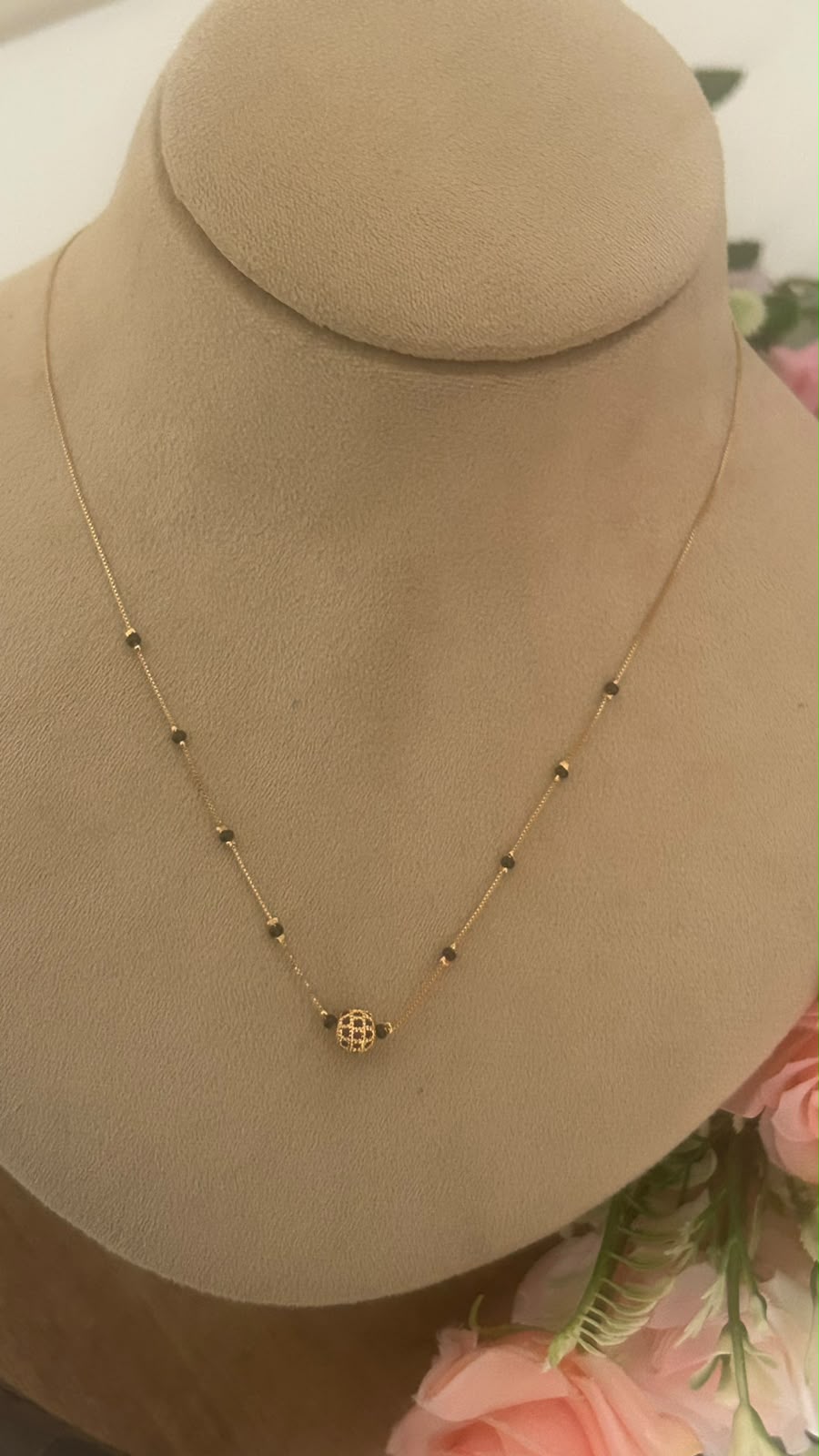 Gold-Finish Black Beads Mangalsutra Chain with Designer cz Ball Pendant
