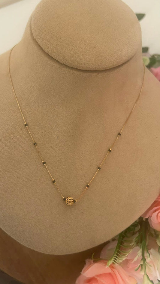 Gold-Finish Black Beads Mangalsutra Chain with Designer cz Ball Pendant