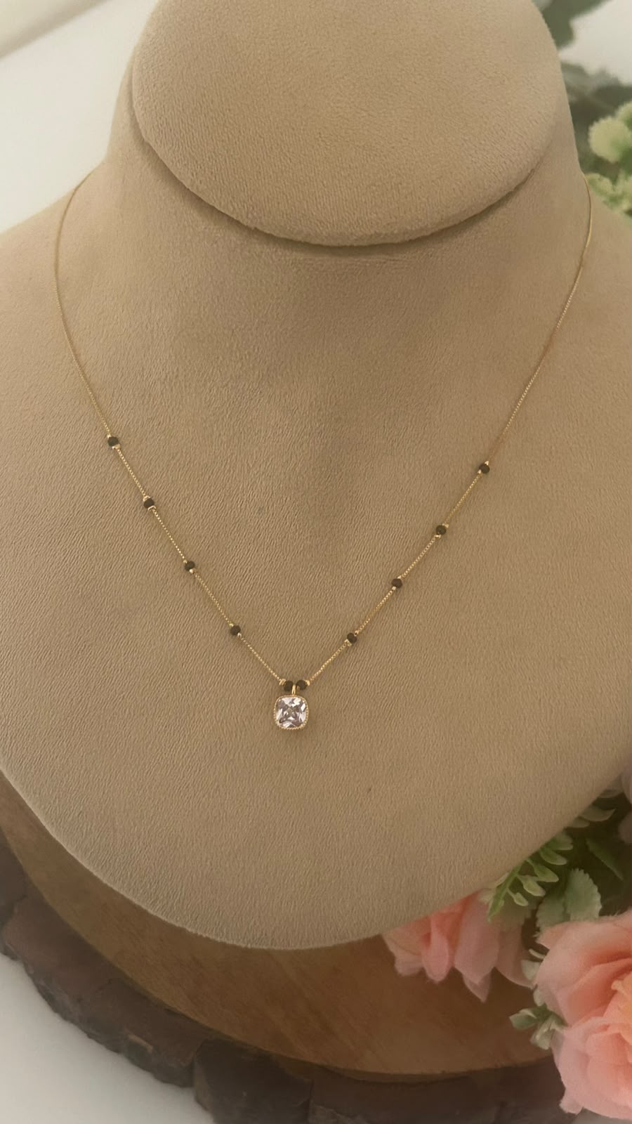 Elegant Square Solitaire Black Beads Mangalsutra Chain with Gold Finish